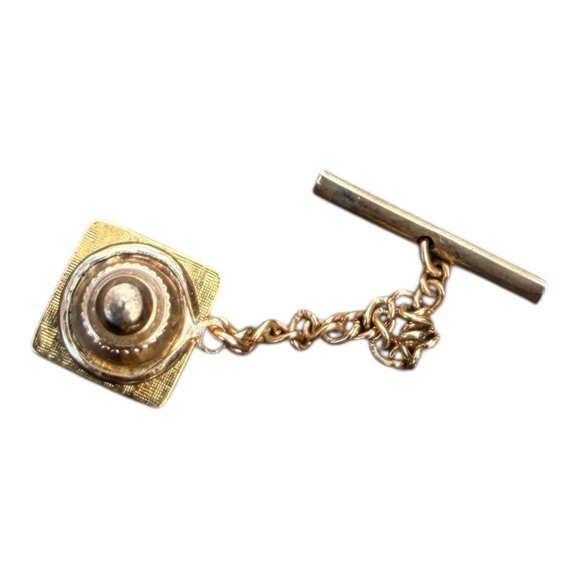 Vintage Gold Tone Tie Tack With "FR" Monogram & Chain Bar - Picture 3 of 7